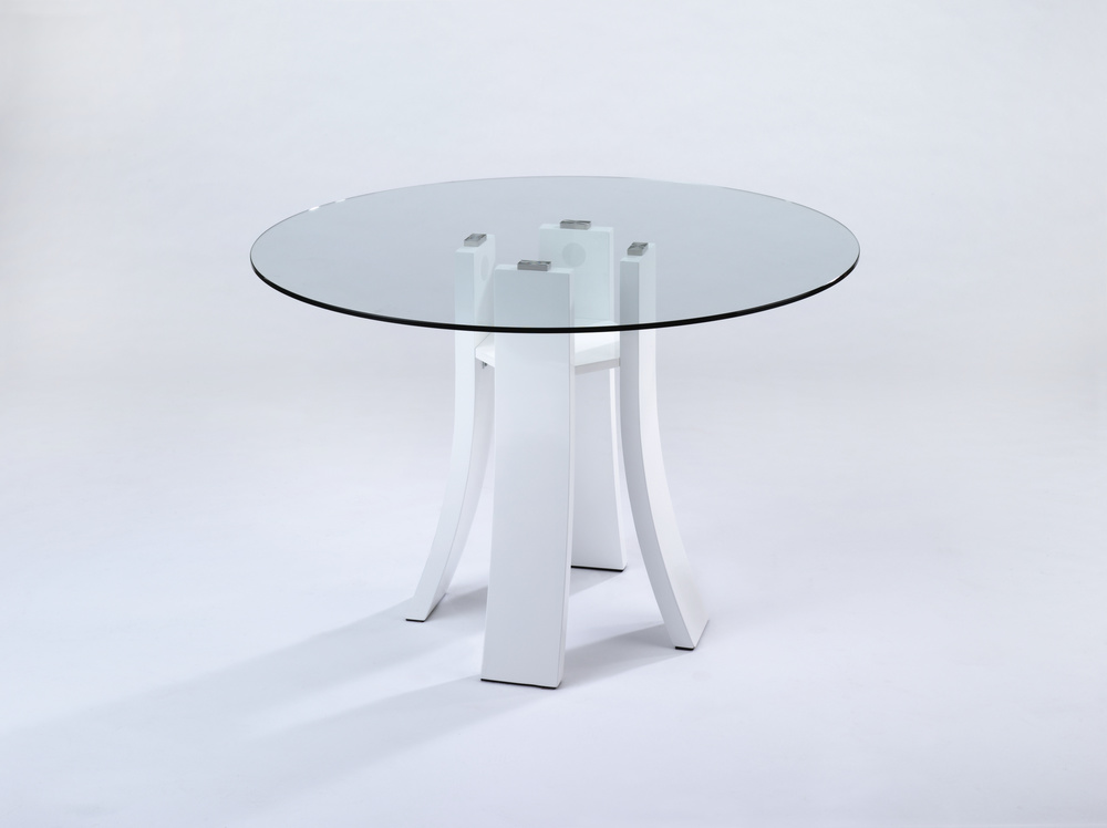 BENT 120 Table highgloss white clear glass D 120, H 76 cm